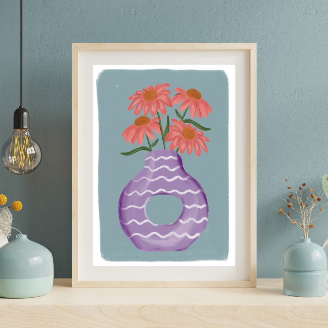 Flowers in a purple vase | A4 art print