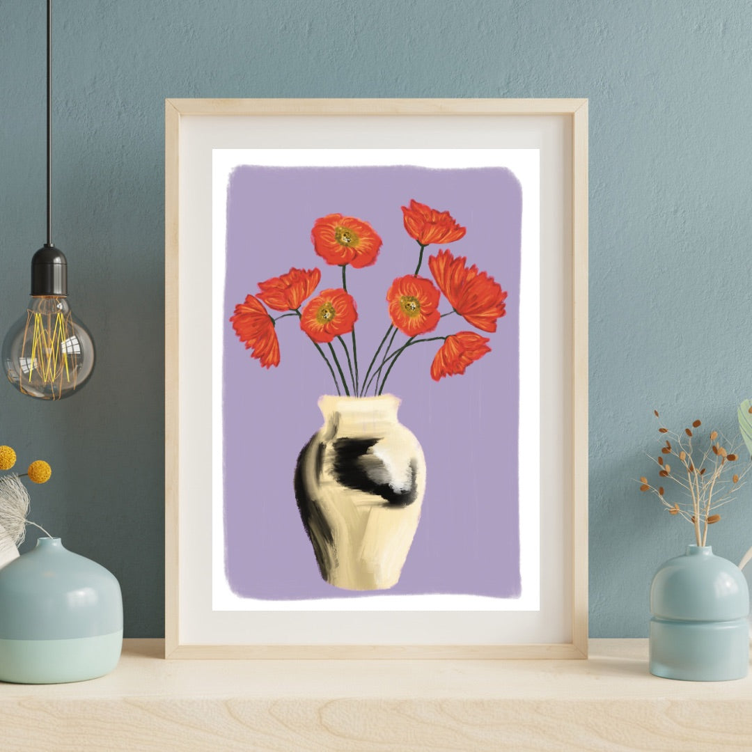 Flowers in a white and black vase | A4 art print