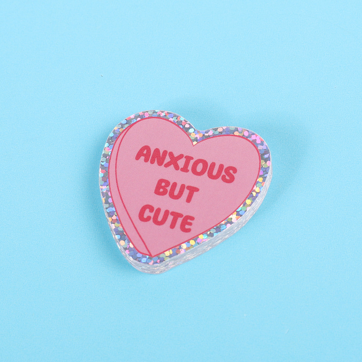 Anxious but cute | Small Glitter Sticker