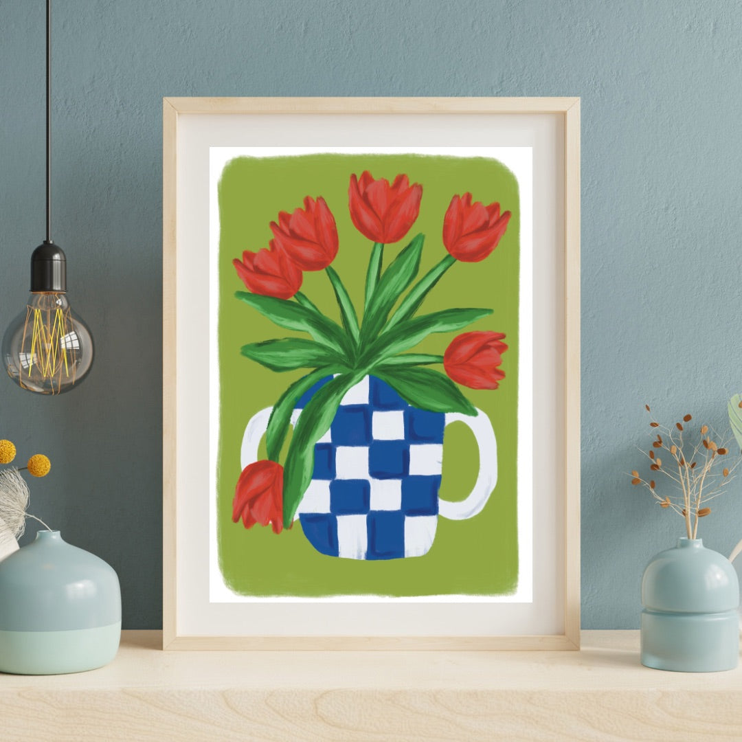 Flowers in a blue vase | A4 art print