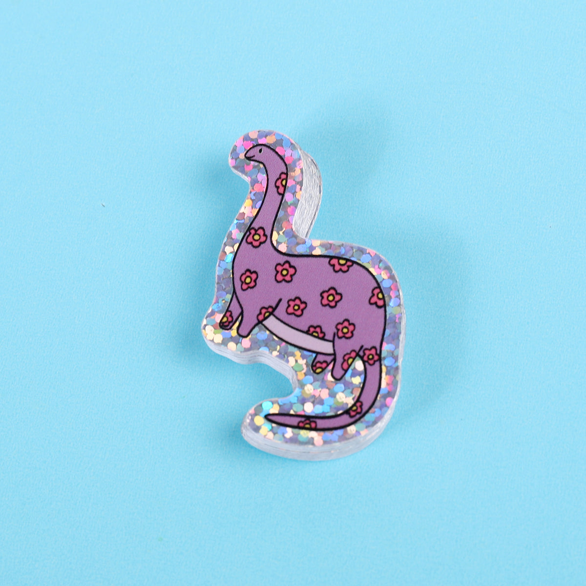 Purple flower dinosaur | Small Glitter Sticker