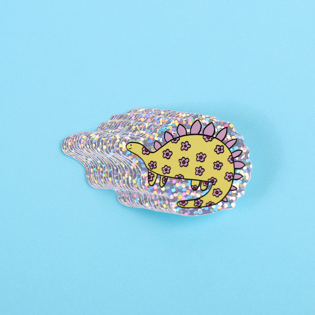 Yellow flower dinosaur | Small Glitter Sticker