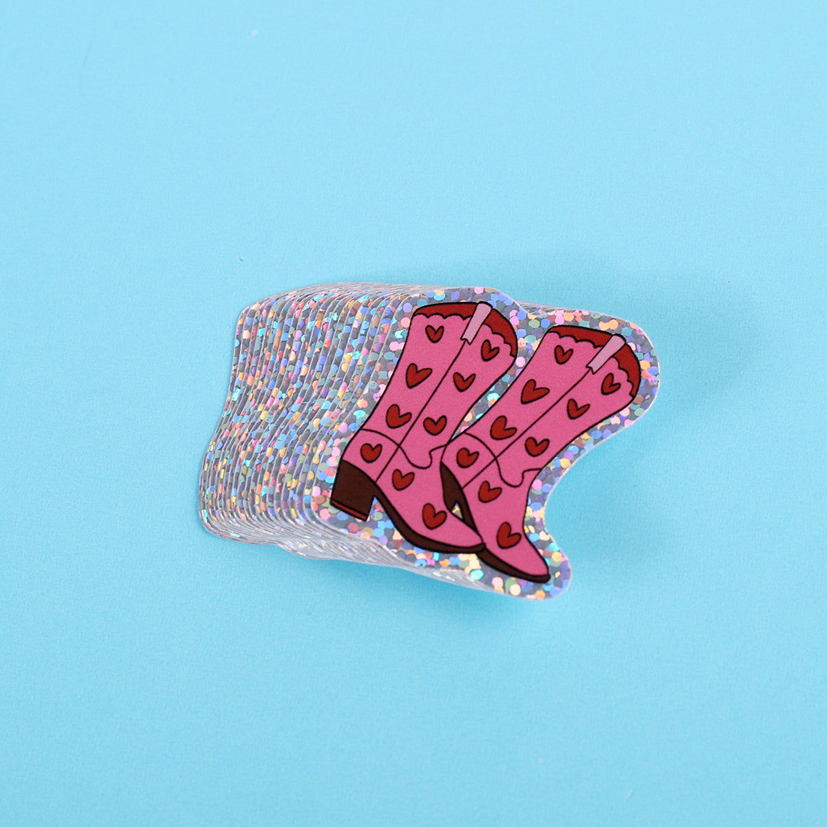 Pink heart cowboy boots | Small Glitter Sticker