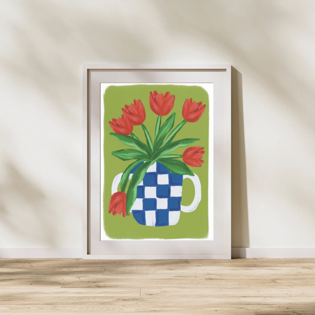 Flowers in a blue vase | A4 art print