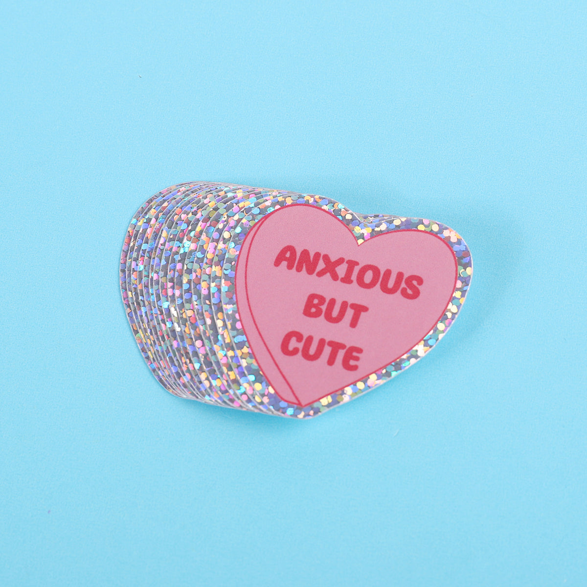 Anxious but cute | Small Glitter Sticker