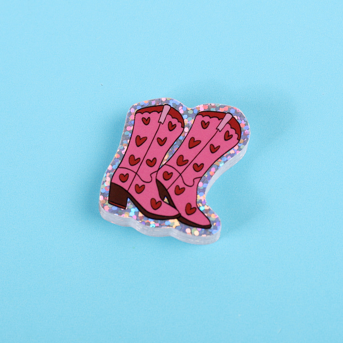 Pink heart cowboy boots | Small Glitter Sticker