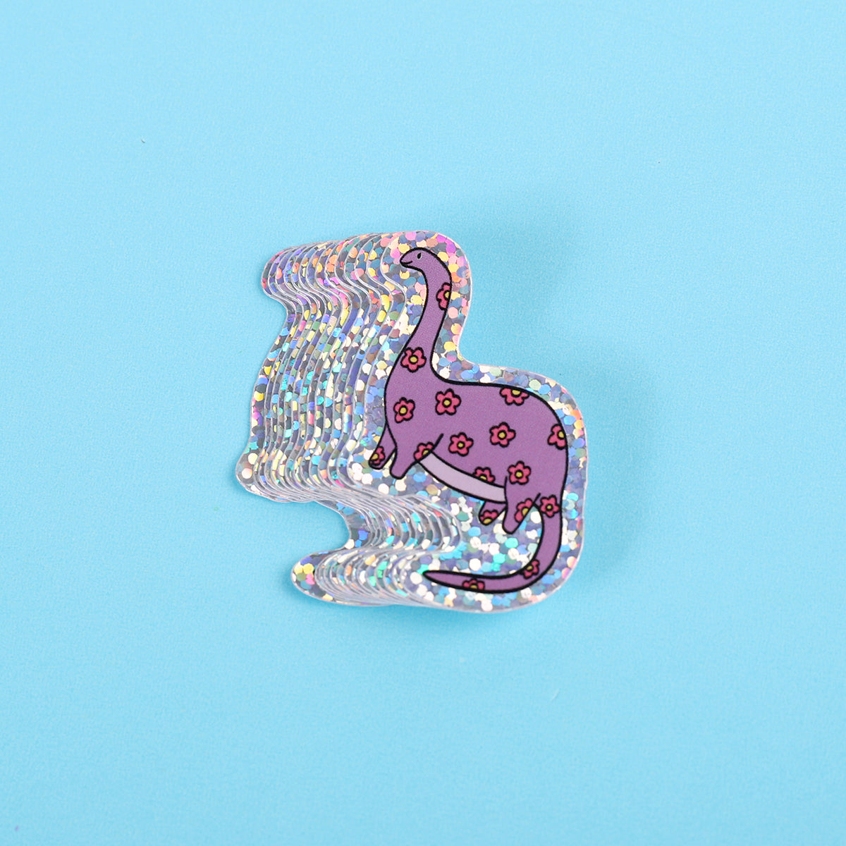 Purple flower dinosaur | Small Glitter Sticker