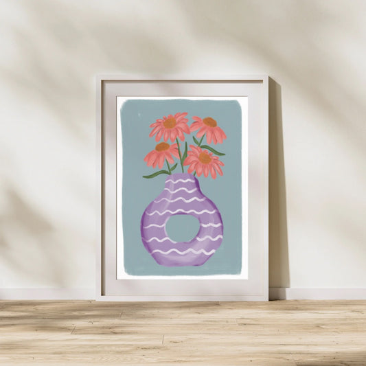 Flowers in a purple vase | A4 art print
