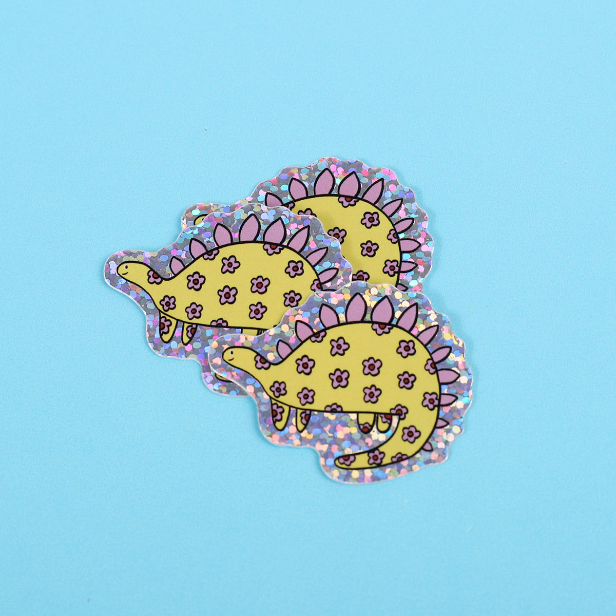 Yellow flower dinosaur | Small Glitter Sticker