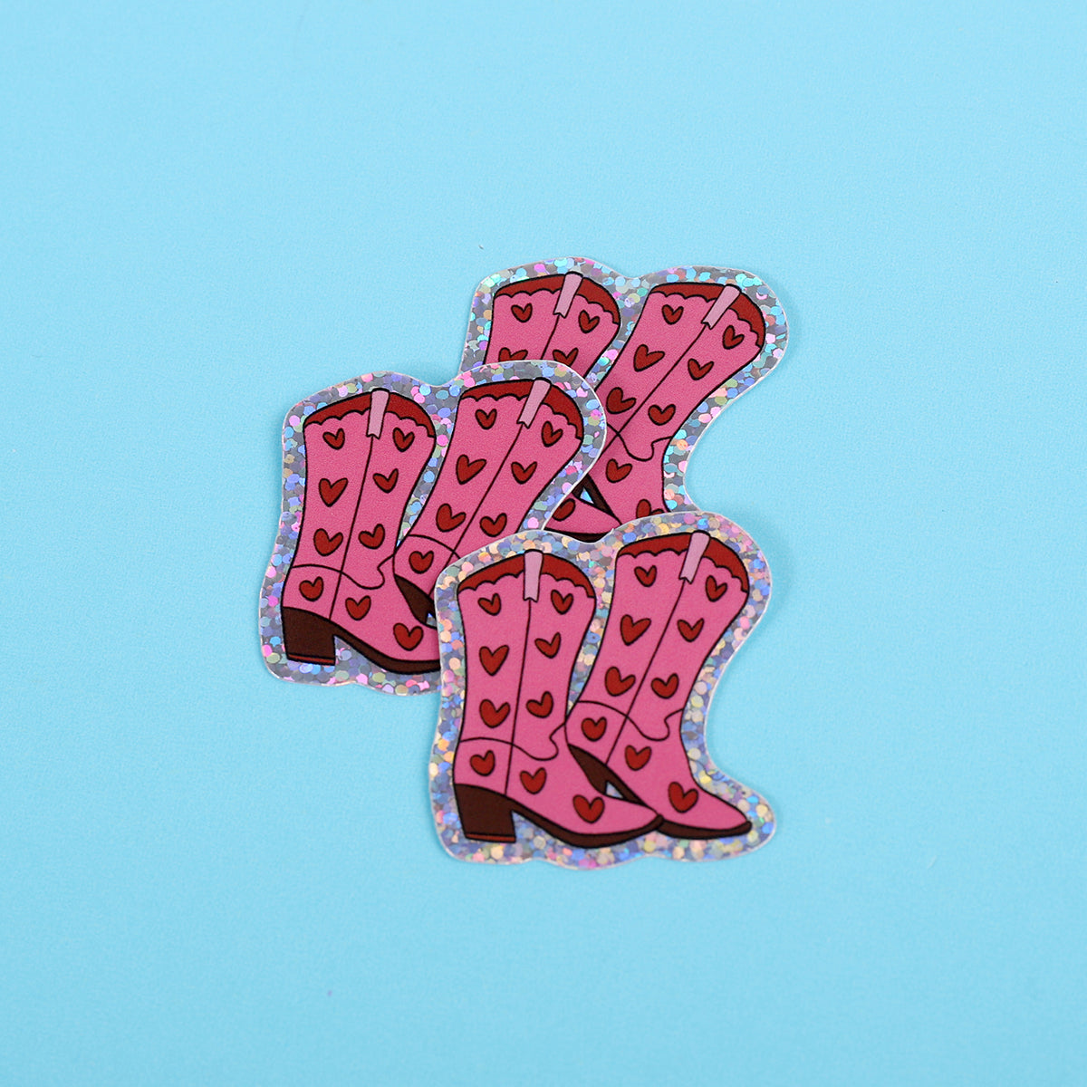 Pink heart cowboy boots | Small Glitter Sticker