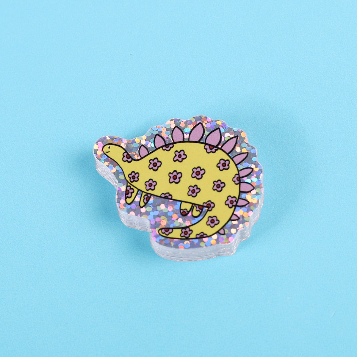 Yellow flower dinosaur | Small Glitter Sticker