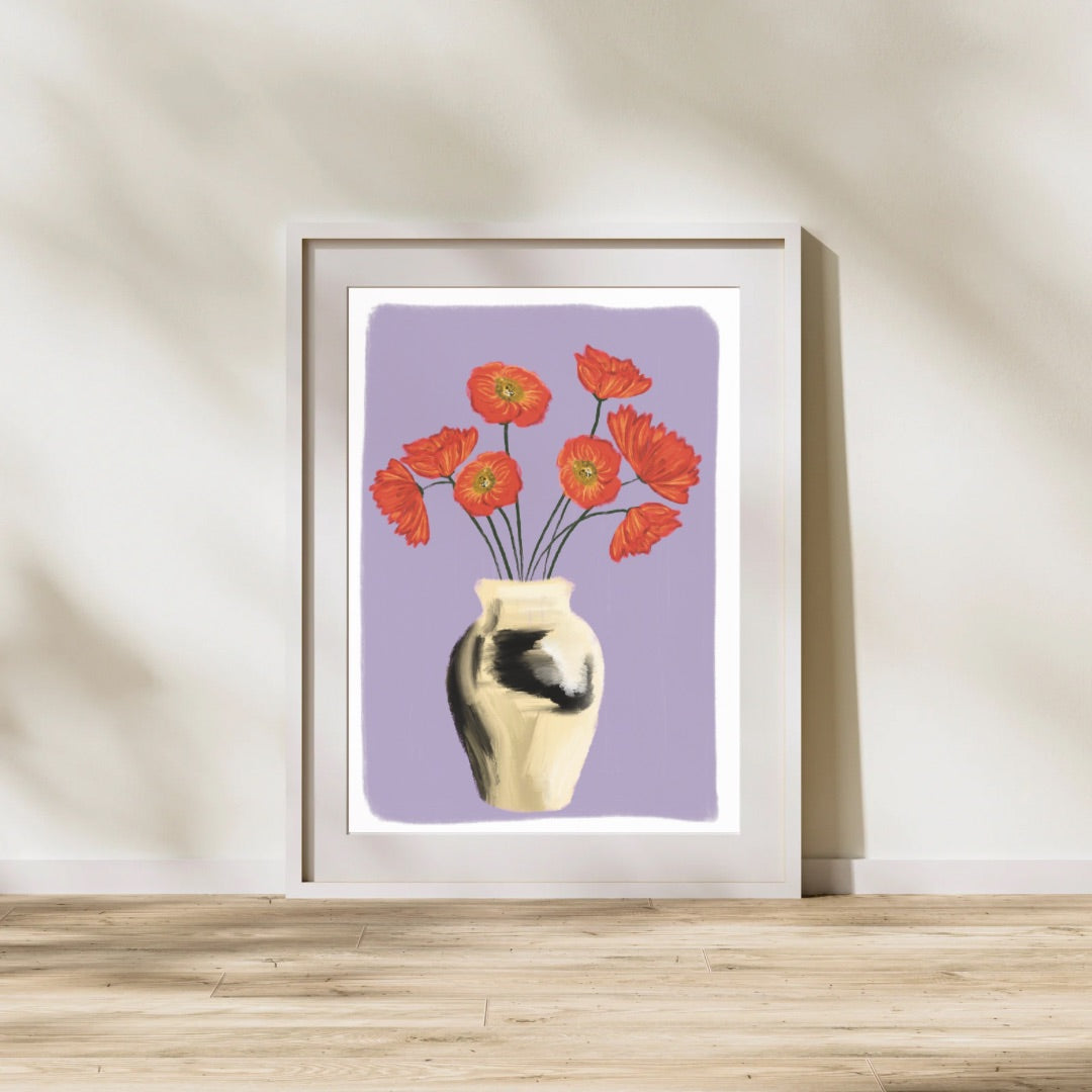 Flowers in a white and black vase | A4 art print