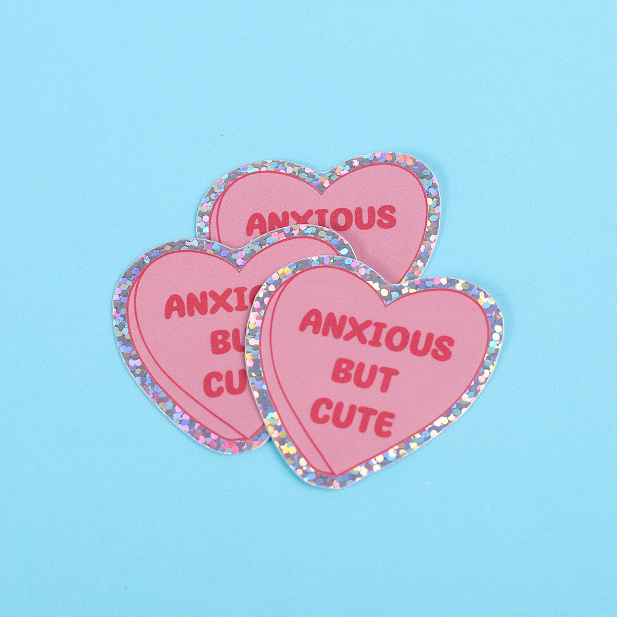 Anxious but cute | Small Glitter Sticker